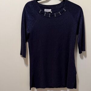 Elegant Navy Sweater with Eyelet Detail